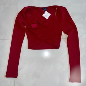 Dark red long sleeve crop top